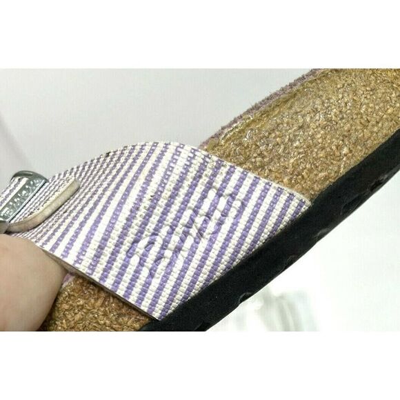Birkenstock Birki's Sandals Lavender Purple White Stripe 2 Buckle - Picture 4 of 12